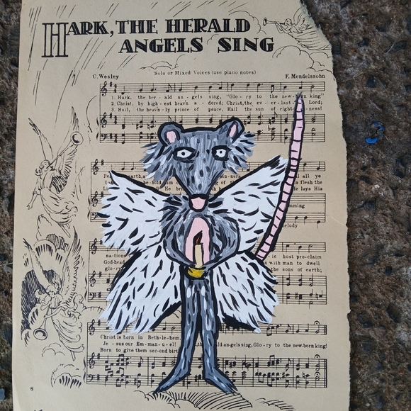 Angel Possum Painting Folk Art Mixed Media - Picture 2 of 8